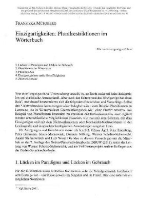 Einzigartigkeiten: Pluralrestriktionen im Wörterbuch