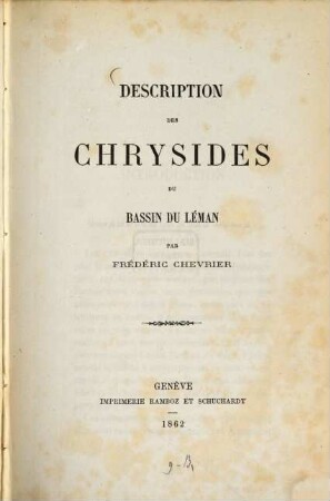 Description des Chrysides du bassin du Léman