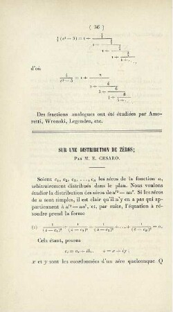Sur une distribution de zéros.