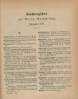 Sachregister zur Gesetz-Sammlung. Jahrgang 1878