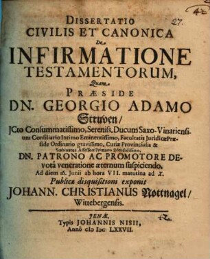 Diss. ... de infirmatione testamentorum