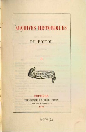 Archives historiques du Poitou. 2