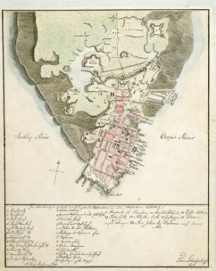 WHK 29 Nordamerikanische Kriege von 1775-1782: Plan von Charleston, South Carolina, mit Erklärung der wichtigen Gebäude und Festungswerke um und in Charleston