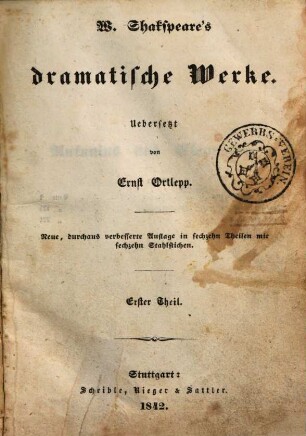 W. Shakspeare's dramatische Werke, 1