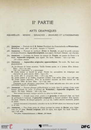 IIe partie. Arts graphiques. Aquarelles – dessins – gouaches – gravures et lithographies (Nr. 367-790)