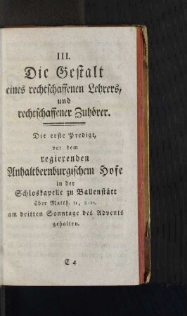 III. Die Gestalt eines rechtschaffenen Lehrers, ...