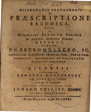 Dissertatio Inauguralis De Praescriptione Saxonica
