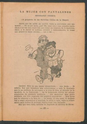 La mujer con pantalones : Monólogo cómico. (A propósito de los derechos civiles de la mujer)