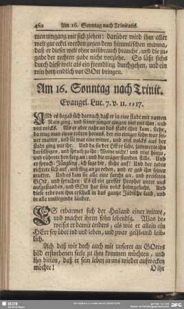 Am 16. Sonntag nach Trinit. Evangel. Luc. 7. v. 11-17