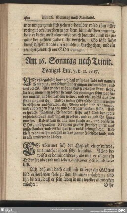 Am 16. Sonntag nach Trinit. Evangel. Luc. 7. v. 11-17