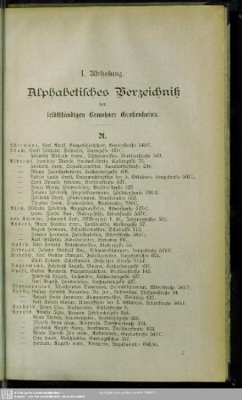 I. Einwohnerverzeichnis : I. Abteilung. Alphabetisches Verzeichniß der selbstständigen Bewohner Großenhains