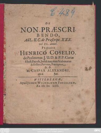 De Non-Praescribendo, Ad L. II. C. de Praescript. XXX. vel XL. annor.