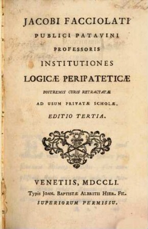 Institutiones logicae peripateticae : postremis curis retractatae