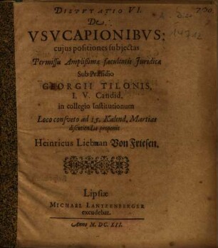 Disputatio VI. De Usucapionibus