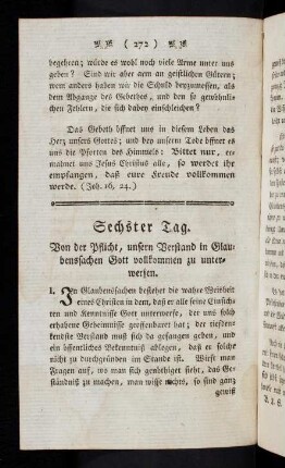 272-277, Sechster Tag. Von der Pflicht, unsern Verstand in Glaubenssachen Gott vollkommen zu unterwerfen