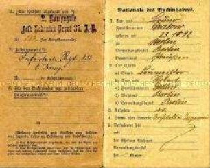 Soldbuch (Nr. 283 der Stammrolle) für den Musketier Bruno Dedlow