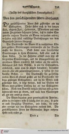(Zusätze des französischen Herausgebers): Von den zurückführenden Adern überhaupt
