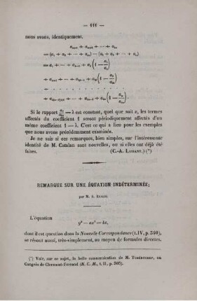 Remarque sur une équation indéterminée.