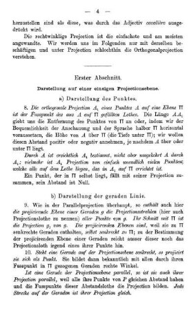 Erster Abschnitt. Darstellung auf einer einzigen Projectionsebene - siebenter Abschnitt.