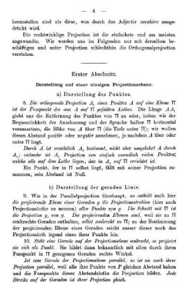 Erster Abschnitt. Darstellung auf einer einzigen Projectionsebene - siebenter Abschnitt.