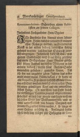 V. Recommendations-Schreiben eines Rabulisten an seinen Collegen.