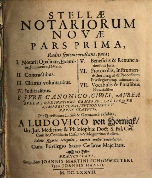 Stellae notariorum novae pars ..., 1. Radiis septem coruscans ...
