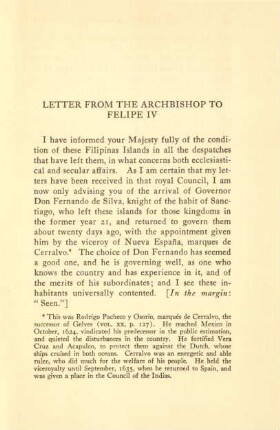 Letter from the archbishop to Felipe IV