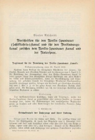 Vierter Abschnitt. Vorschriften für den Berlin-Spandauer (Schifffahrts-) Kanal und für den Verbindungskanal zwischen dem Berlin-Spandauer Kanal und der Unterspree