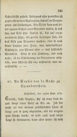 87. An Sophie von La Roche zu Ehrenbreitstein.