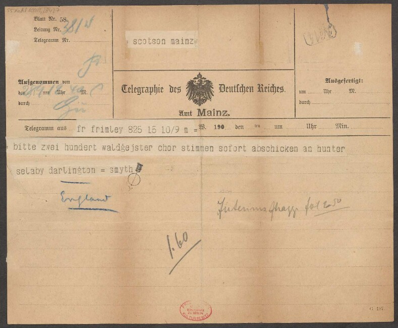 Brief an B. Schott's Söhne : 28.09.1903