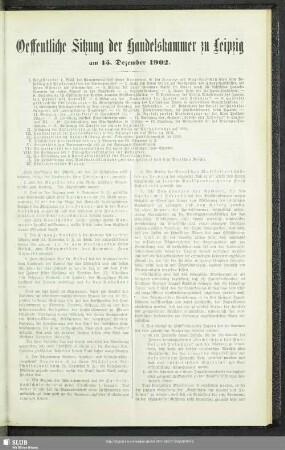 Oeffentliche Sitzung der Handelskammer zu Leipzig am 15. Dezember 1902