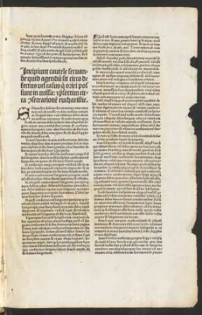 Incipiunt cautele servande quid agendum sit circa defectus vel casus qui oriri possunt in missa ...