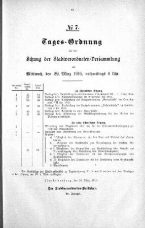 Tages-Ordnung, 29. März 1916