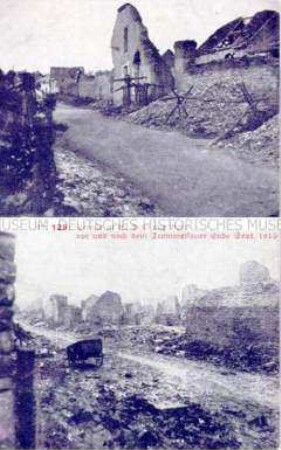 Zerstörte Straße in La Ville aux Bois