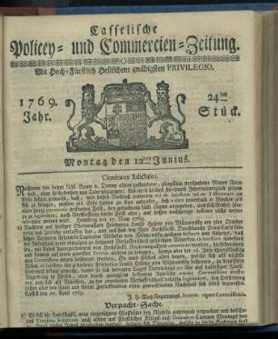 24tes Stueck, Montag den 12ten Junius 1769