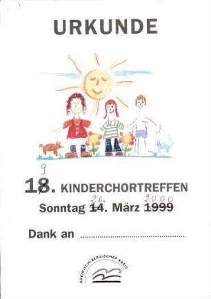 Urkunde des Rheinisch-Bergischen Kreises 18. Kinderchortreffen