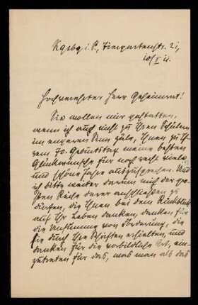 Brief von Wilhelm Stolze an Otto von Gierke, Königsberg, 10.1.1911