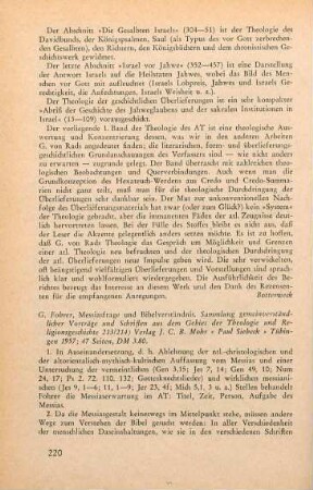 220-221 [Rezension] Fohrer, Georg, Messiasfrage und Bibelverständnis