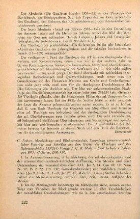 220-221 [Rezension] Fohrer, Georg, Messiasfrage und Bibelverständnis