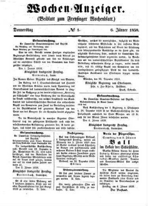 Freisinger Wochenblatt : zugleich Amtsblatt für Freising, Moosburg und Dachau. 1858