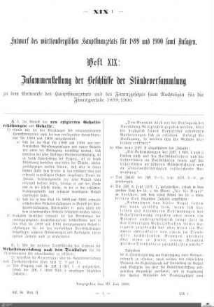 Hauptfinanzetat 1899-1900, Heft 19