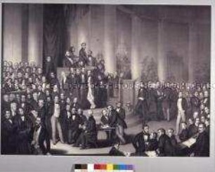 Die Abgeordneten der Nationalversammlung in der Frankfurter Paulskirche