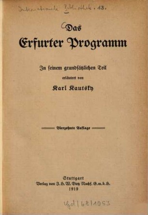 Das Erfurter Programm : in seinem grundsätzlichen Teil
