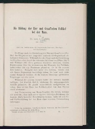 Die Bildung der Eier und Graaf'schen Follikel bei der Maus