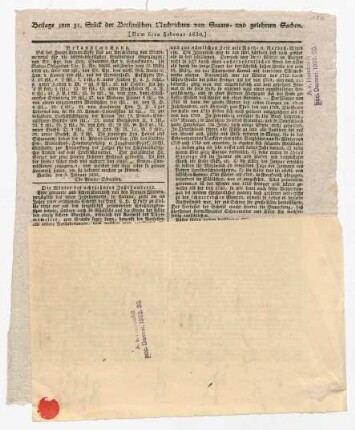 Zeitungsausschnitte und Publikationsfragmente von Unbekannt sowie meteorologische Notizen von Humboldt