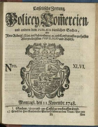 Nro. XLVI, Montags, den 11. Novembr 1748