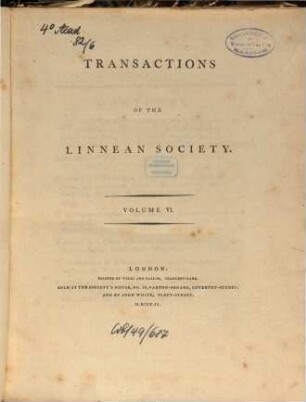 The transactions of the Linnean Society of London. 6. 1802