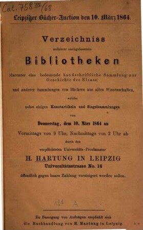 Leipziger Bücher-Auction. 68. 1864, 10. März