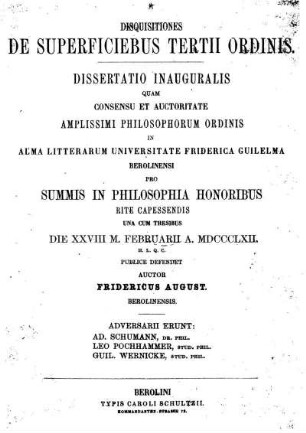 Disquisitiones de superficiebus tertii Ordinis
