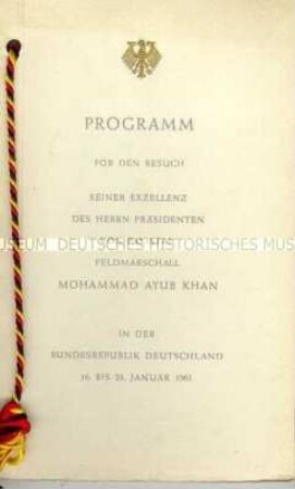 Programmheft zum Staatsbesuch des Präsidenten von Pakistan in der Bundesrepublik Deutschland vom 16. bis 23. Januar 1961